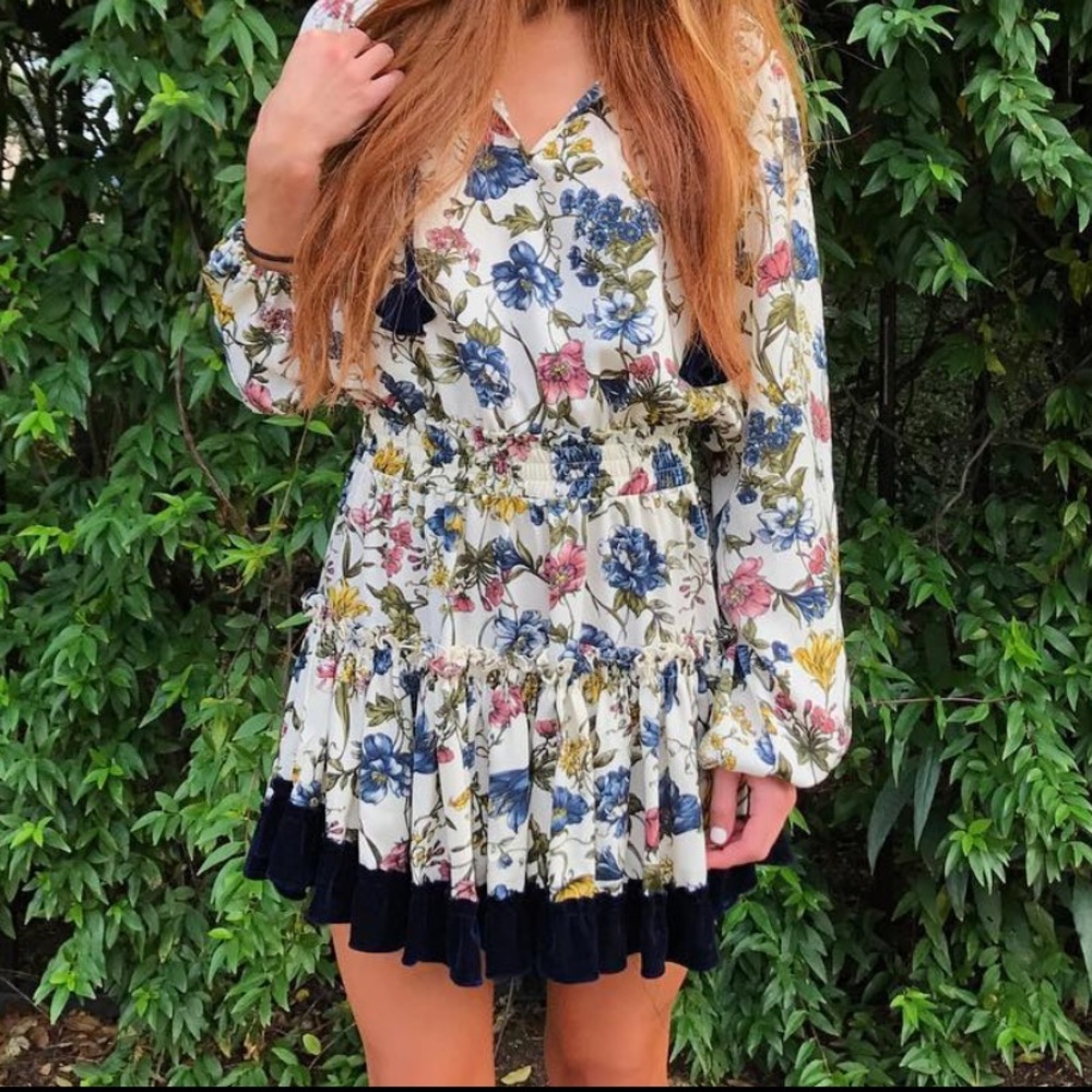Floral Misa mini dress with Velvet trim